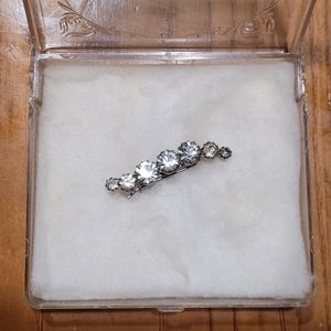 Vintage Barrette Hair Clip Silver with Rhinestones